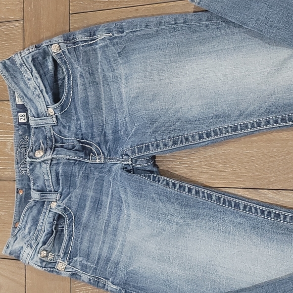 Miss Me Blue Straight Leg Jeans with Silver Embellishments - Picture 6 of 16